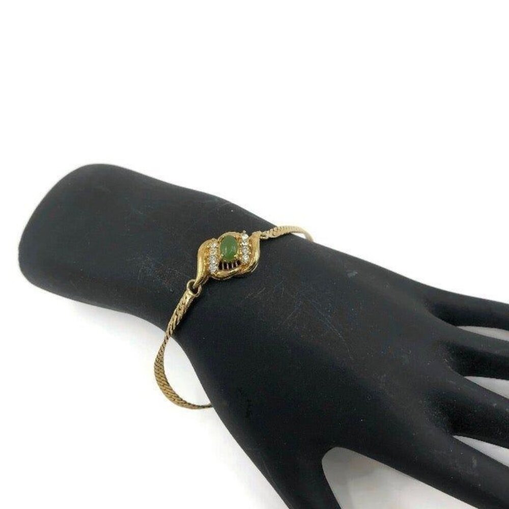 Gold Tone Faux Jade Rhinestone Bracelet